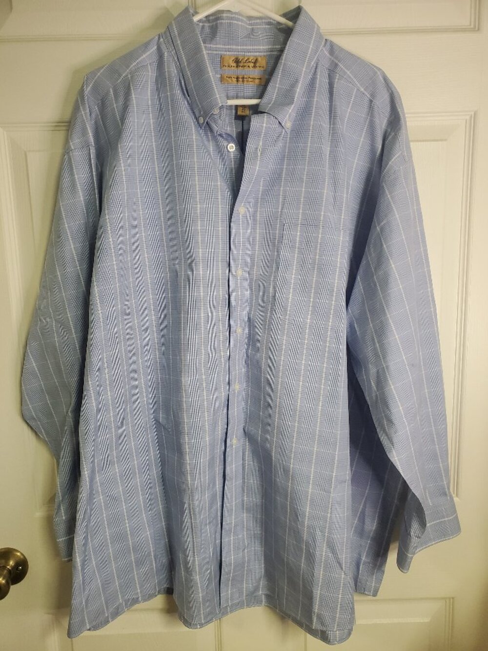 Roundtree & Yorke Gold Label Shirt Mens 19/ 35 BIG Blue Non-Iron Pinpoint Cotton